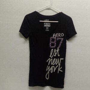 AERO Black New York 87 Leopard Sequin Purple And Silver Glitter Graphic Tee